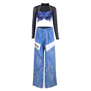 女团演出服嘻哈街舞服装kpop韩舞打歌服套装成人牛仔裤爵士舞蹈服