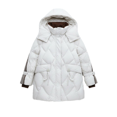 设计感条纹收腰显瘦连帽保暖外套