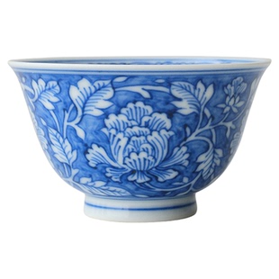 小谦山房青花缠枝牡丹纹杯景德镇陶瓷手绘主人杯中式家用茶杯茶具