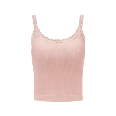 半练白色蕾丝吊带带胸垫背心内搭