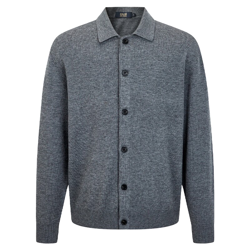 Cavalli Class卡沃利男装秋冬新款休闲羊毛混纺开衫翻领羊毛衫