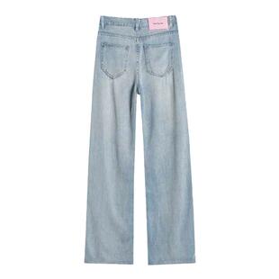 2026春装小个子浅蓝直筒牛仔裤女款巨好看的休闲高腰窄版阔腿裤子
