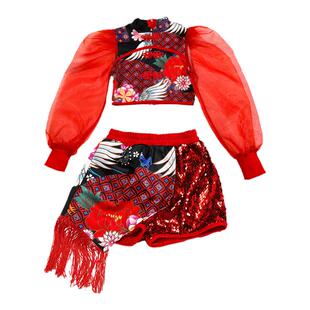 儿童中国风演出服国潮古风女童爵士舞走秀古典舞炫酷非洲鼓表演服