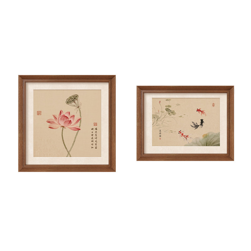 宋式美学荷花卧室房间背景墙挂画