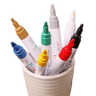 得力油漆笔白色记号笔补漆笔防水防油工业不掉色轮胎笔丙烯笔马克笔金银涂鸦笔油性笔彩色专用黑红石碑墓碑文