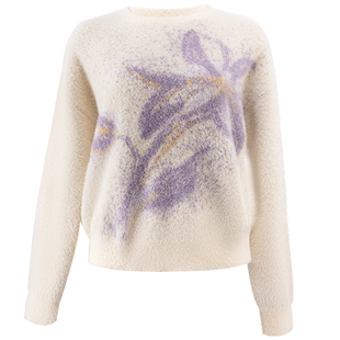 衣纱布菲汀香2025秋冬装新款浪漫花朵圆领温暖毛衣温柔风宽松色织