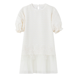 MISS COCOON可可尼刺绣网纱短款连衣裙女2025秋季新款泡泡袖裙子