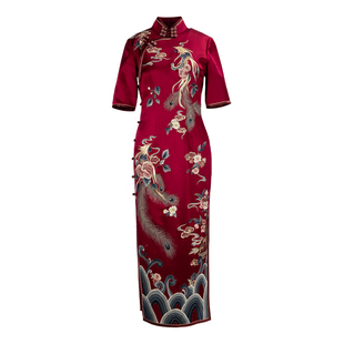 盖世红颜红旗袍2023年新款高端敬酒礼服喜婆婆妈妈婚宴装凤穿牡丹