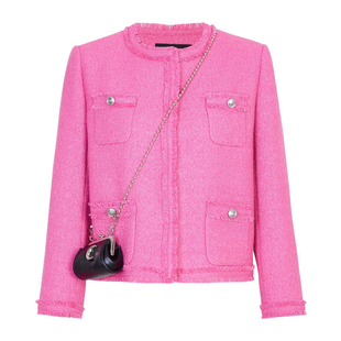 婉甸2025玫红粗花呢短外套优雅风1241O07DY1