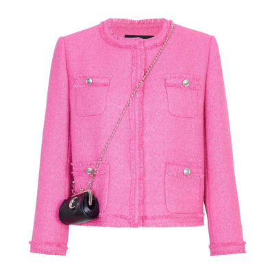 婉甸2025玫红粗花呢短外套优雅风1241O07DY1