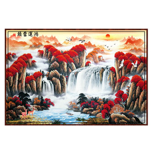 定制办公室会议厅老板房背景窗帘山水挂画手拉式遮光防晒隔热卷帘