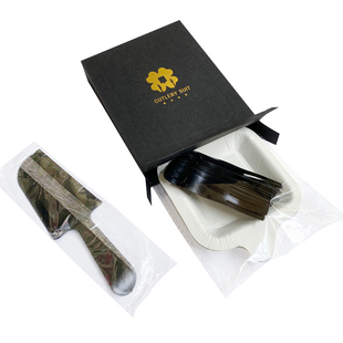 蛋糕盘子叉子一次性 刀叉盘蜡烛套装 定制餐具网红四合一组合