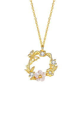 樱与蝶925纯银项链女小众设计轻奢款ins风桃花贝壳樱花吊坠锁骨链