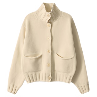 秒发!韩国设计师2026春not*ing written卷边口袋毛衣针织开衫女