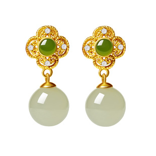 宫里上新和田玉耳饰女纯银新中式国风秋冬玉石耳环生日礼物送妈妈