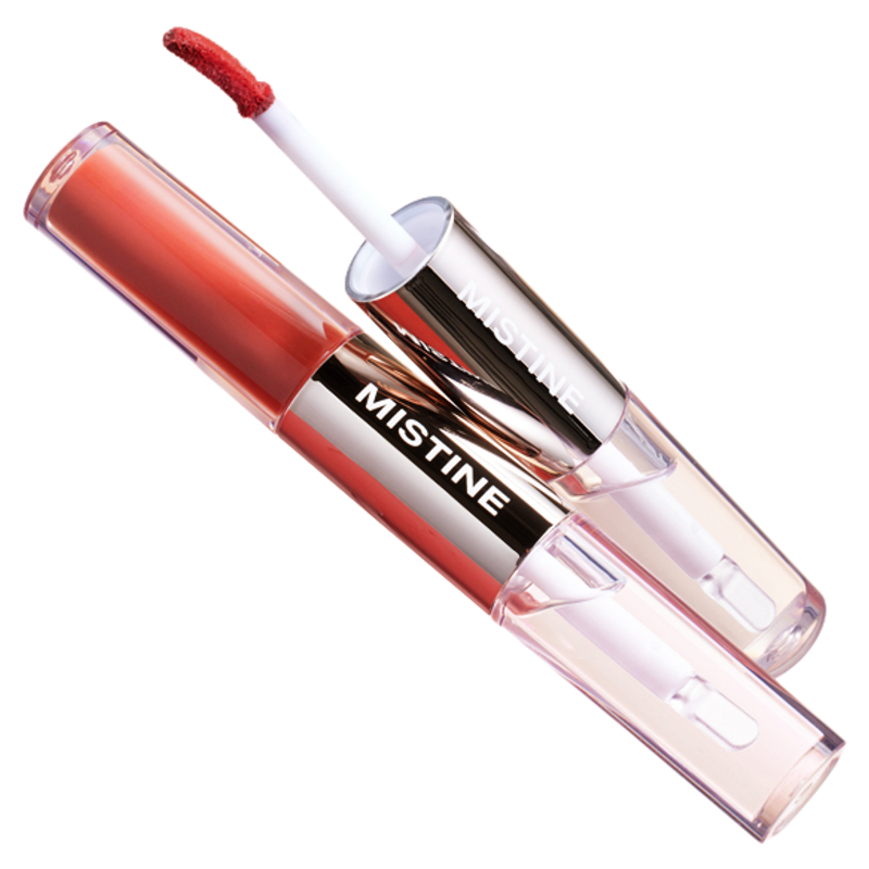Mistine蜜丝婷双头唇釉镜面水光口红裸色唇蜜唇泥哑光D02不沾杯正