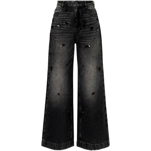 FF仿佛牛仔裤女2025秋季新款高腰显瘦时尚宽松直筒阔腿裤