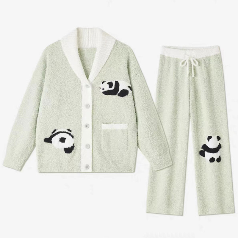 半边绒保暖睡衣女加厚熊猫月子服