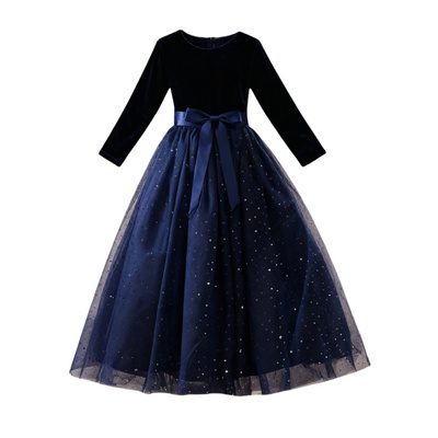 女童乐团礼服裙蓝色星空丝绒长裙