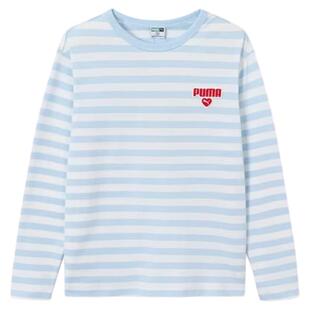 PUMA彪马女童长袖T恤春季新款中大儿童时尚休闲条纹运动上衣夏装t