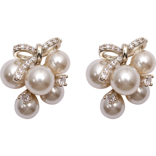 方糖家 温柔摩卡慕斯珍珠葡萄流苏耳钉独特漂亮女适合冬天的耳环