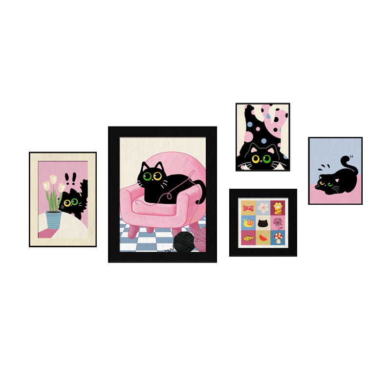 多巴胺可爱猫咪卡通客厅装饰画