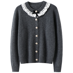 难得一遇~加厚miu系蕾丝花边100%纯山羊绒开衫女纯羊绒毛衣外套秋