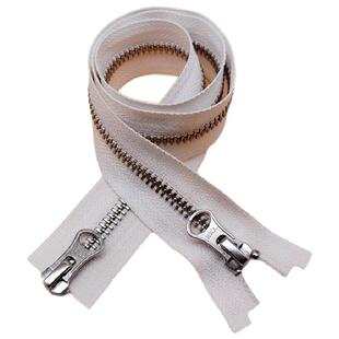 本白色YKK双开白铜齿金属铜拉链棉衣 长款外套羽绒服门襟夹克皮衣