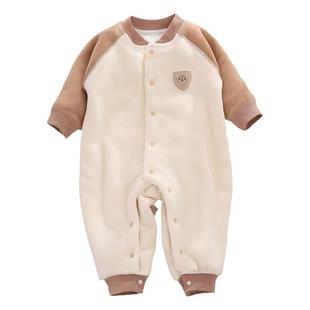 婴儿冬季加厚连体衣宝宝保暖长袖哈衣儿童加绒加棉衣新生儿外出服