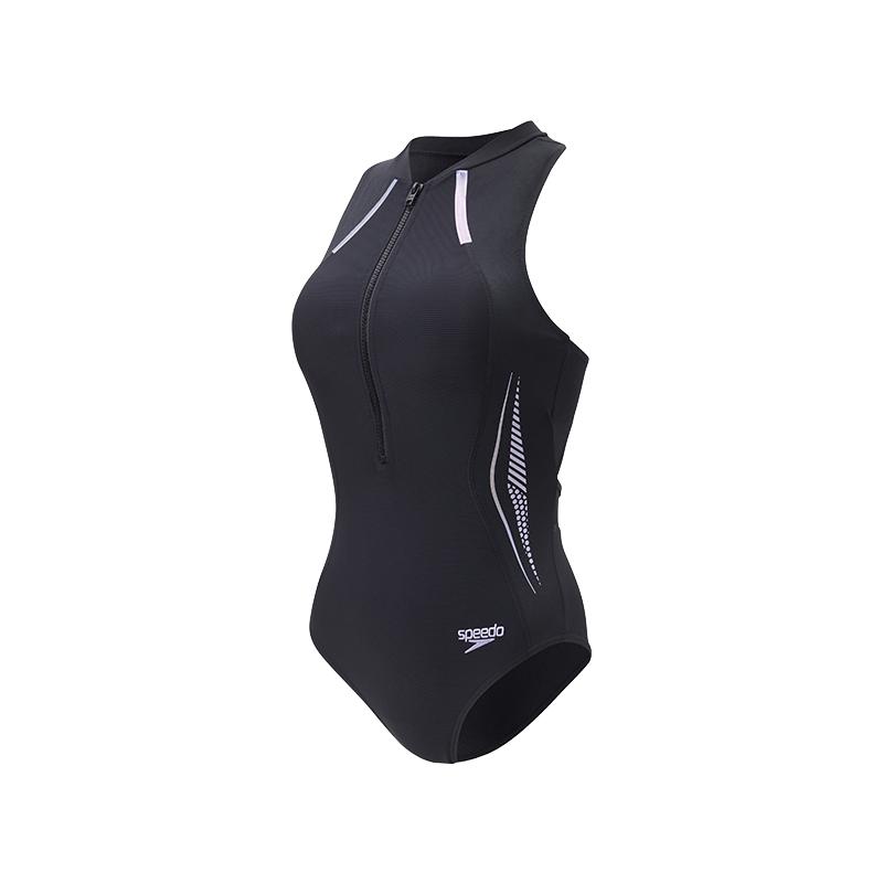 Speedo/速比濤 電氣矩陣 黑標復刻鯊魚皮露背高彈修身泳衣女抗氯