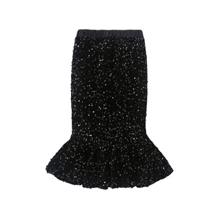 sesameclub女童半身裙长裙春季新款儿童亮片鱼尾裙中大童女孩裙子