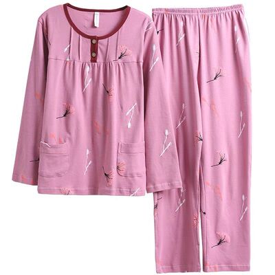 中年春秋款纯棉长袖妈妈睡衣套装
