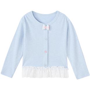 笛莎官方旗舰童装女童长袖t恤春季新款儿童甜美花边拼接下摆圆领t