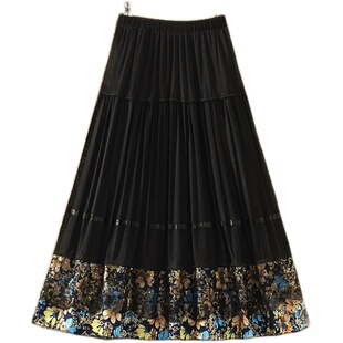 夏季新款中老年人半身裙夏中年妈妈装松紧腰短裙女广场舞大摆裙子