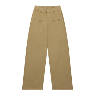 橘子树在哪儿复古高腰卡其色牛仔裤女秋季设计感直筒显瘦百搭裤子