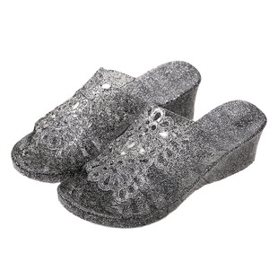 镂空水晶塑料居家凉拖高跟厚底沙滩外穿休闲上班百搭拖鞋女夏防滑