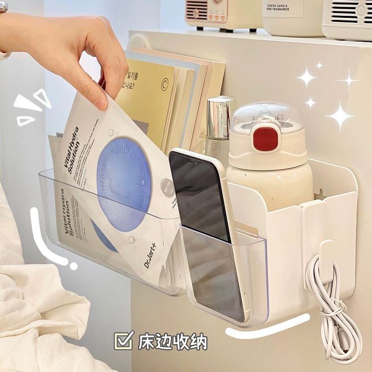 日式壁挂收纳盒免打孔学生宿舍数据线置物架收纳文具手机上铺架子