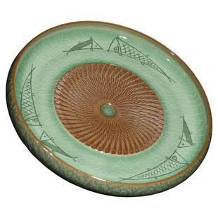 叶晨曦纯手工青瓷托盘 手绘鱼纹古陶壶承哥窑茶具配件佳品礼盒装