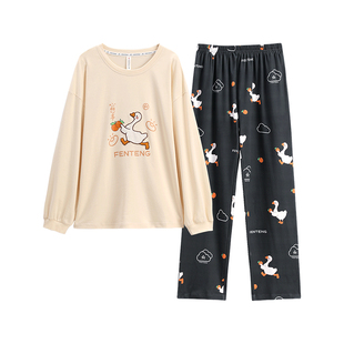 【大白鹅】芬腾春秋款睡衣情侣卡通可爱秋季纯棉女士家居服套装男