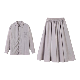 KUUYOO LITE儿童轻薄套装中大童秋季透气伞裙轻盈衬衫纯色俩件套