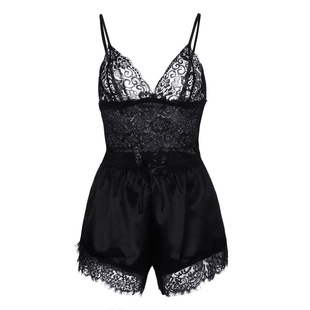 women's pajamas lace set外贸纯色吊带蕾丝睡衣套装女薄款夏性感
