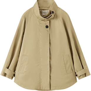 爱居兔春季新款经典卡其色复古立领宽松时尚风衣外套