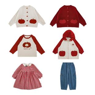 幼悠女童红苹果系列春秋元气可爱连帽风衣外套纯色牛仔裤多件套潮