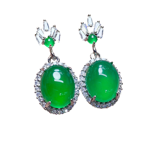 冰种绿玉髓耳饰女款耳坠翡翠色镶嵌银色宝石耳环轻奢百搭玛瑙耳钉