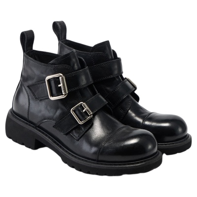 fed皮带扣短靴冬季新款女靴粗跟时装靴真皮马丁靴女款S1031-ZC707