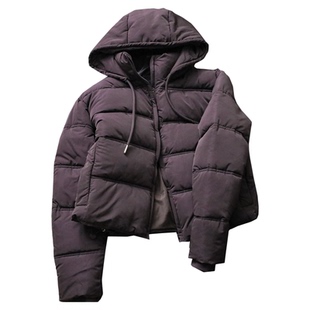 纯色宽松加厚防风立领连帽保暖外套2025冬季新款长袖女装棉衣B625