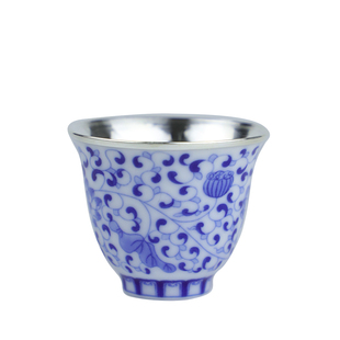 纯银时代手工瓷包银杯 999纯银主人杯个人杯景德镇青花陶瓷茶酒杯