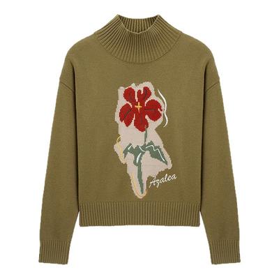 布景毛衣女2025年冬季新品简约半高领刺绣设计含羊毛针织衫1675