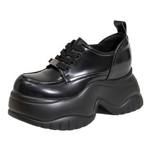 ZFCQ厚底内增高小皮鞋女款2025春秋新款英伦风真皮松糕高跟乐福鞋