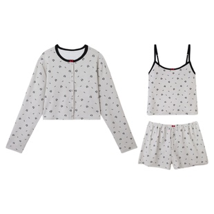 tbh野兽派家居熊猫嘭嘭针织提花吊带长裤三件套可女士睡衣家居服